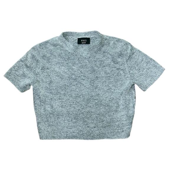 Vici Short Sleeve Cropped High Stretch Gray Sweater Top Women's Medium - Picture 1 of 6